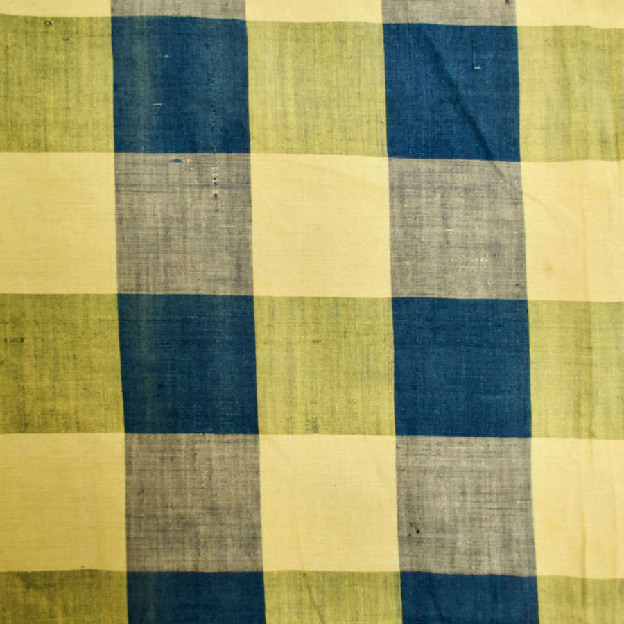 Blue & Yellow Vichy Curtain French 18th Century