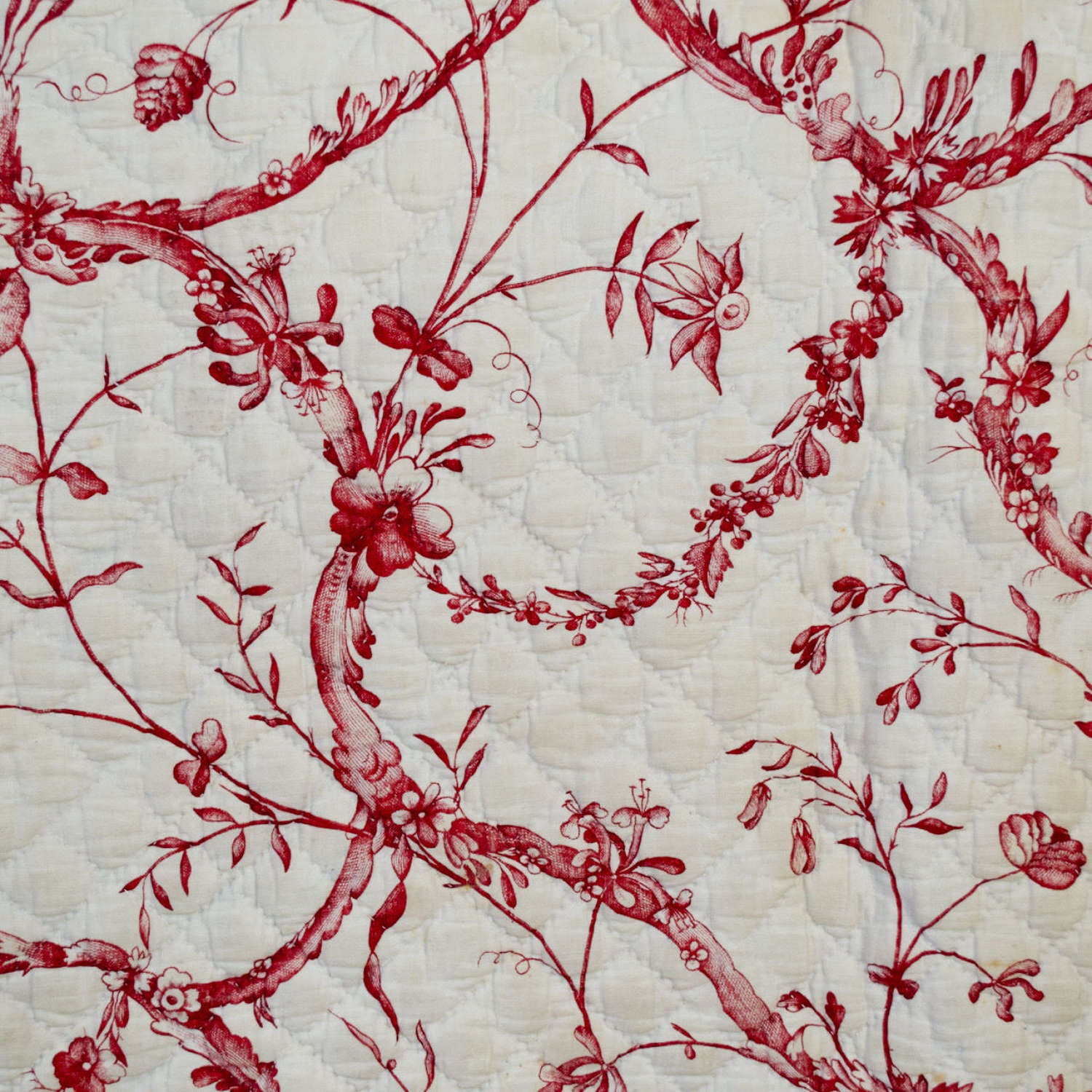 Red Toile Quilt Center Section French 18th Century