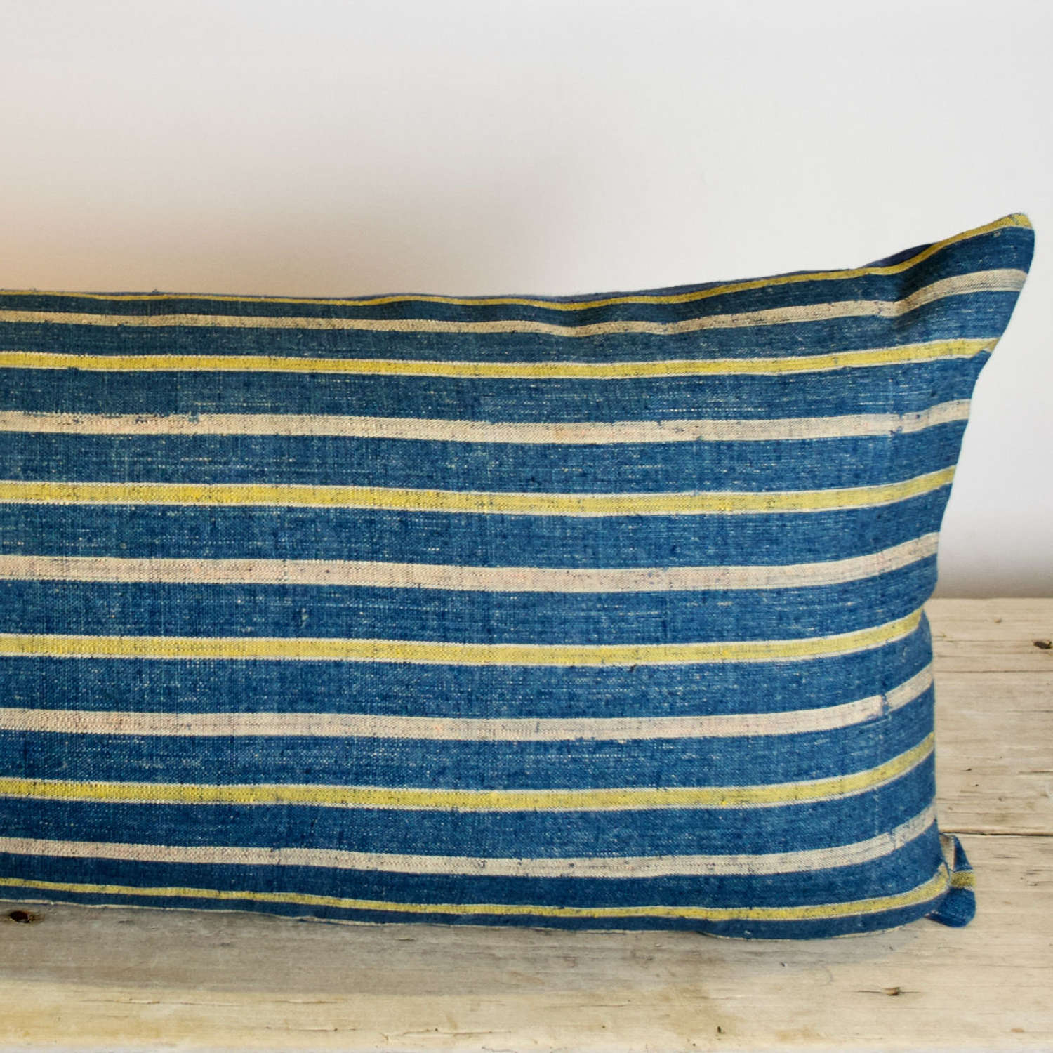 Indigo Stripe Linen Cushion French 18th Century