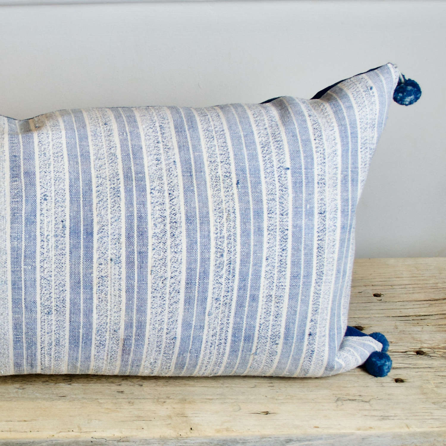 Blue Stripe Woven Cotton Cushion French 19th Century