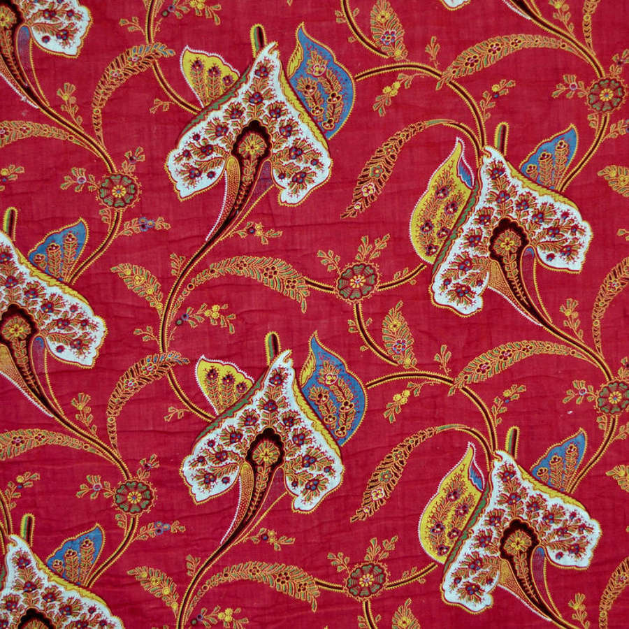 Turkey Red Paisley Printed Cotton French 19th Century