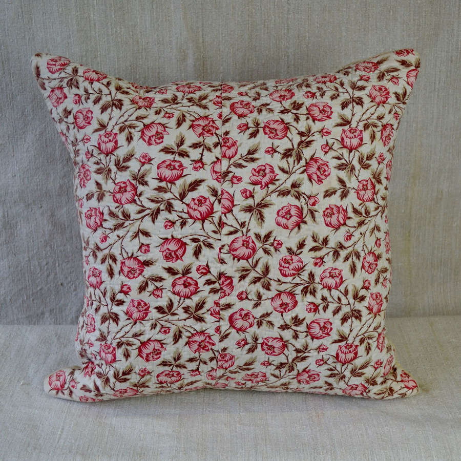 Pink Flowers Cushion French 19th Century
