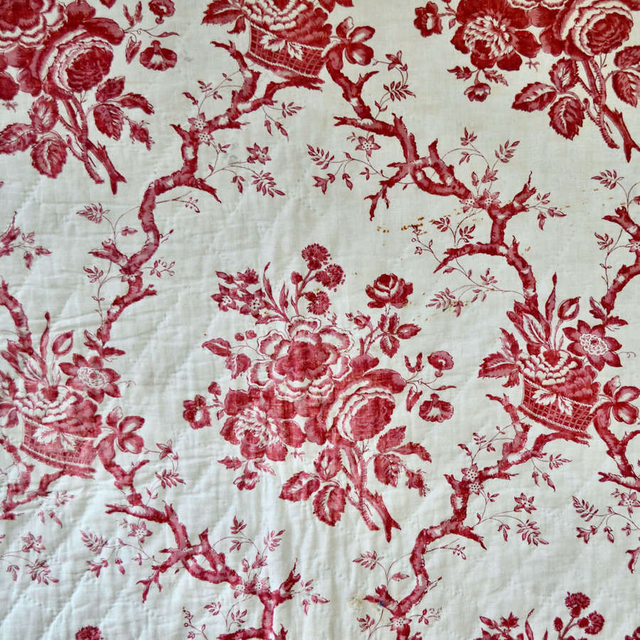 Roses Block-printed Daybed Cover French 18thC