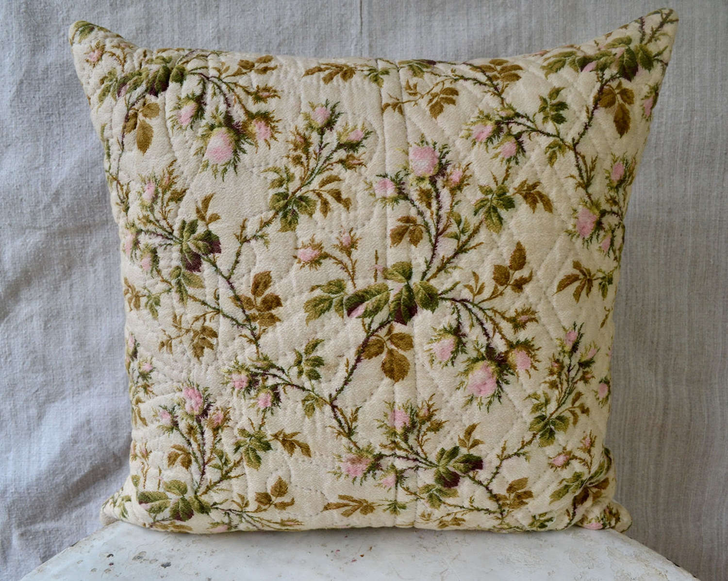 Pale Pink Roses Cushion French 19th Century