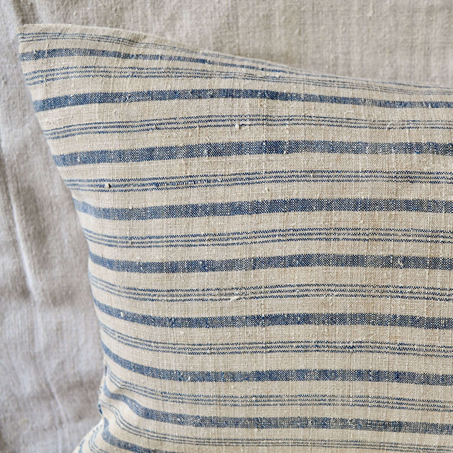 Indigo Stripe Linen Cushion French 19th century