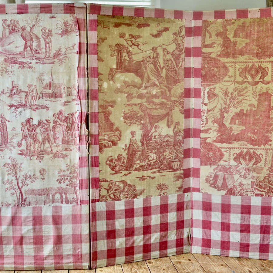 Toile de Jouy 3-Fold Screen French 18th & 19thC