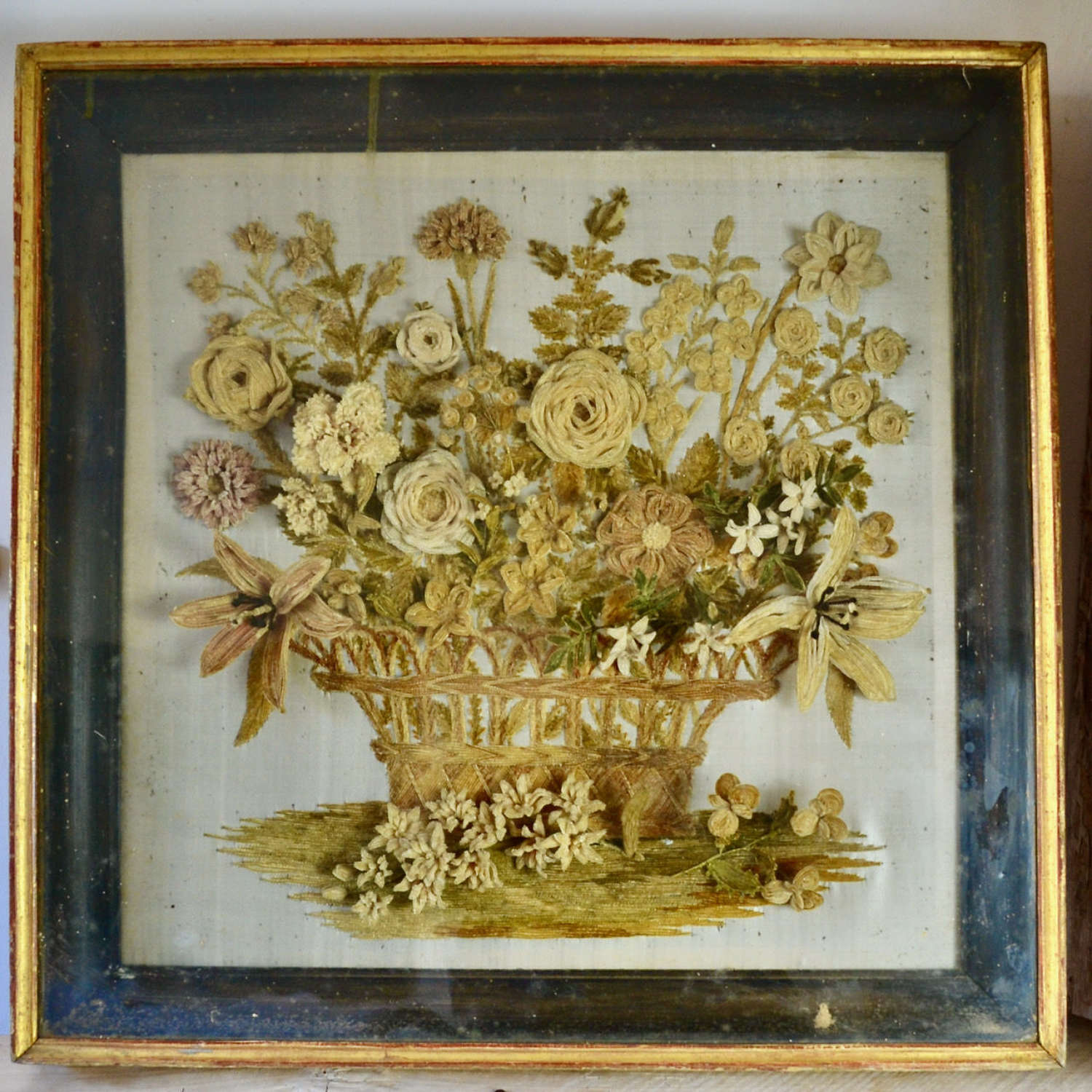 Silk Chenille Flowers Picture French 19th Century