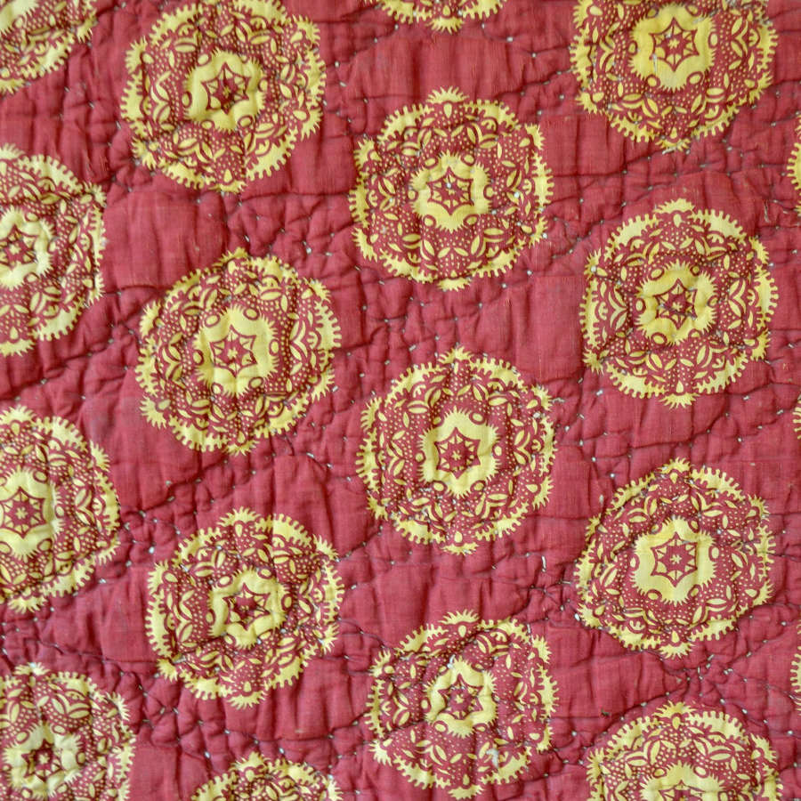 Saffron Yellow Madder Quilted Textile French 19thC