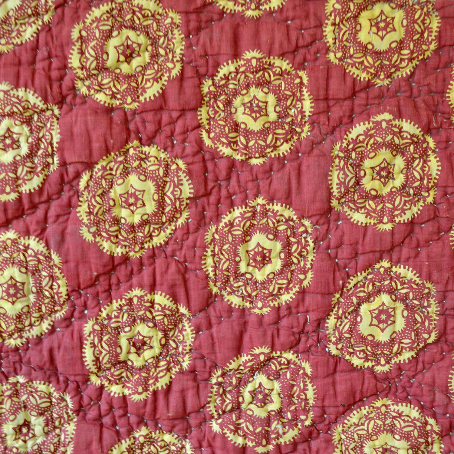 Saffron Yellow Madder Quilted Textile French 19thC
