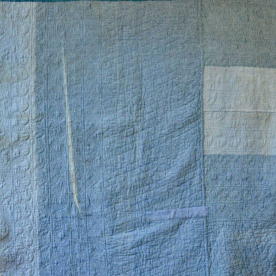 Faded Indigo Cotton Quilt French 19th Century