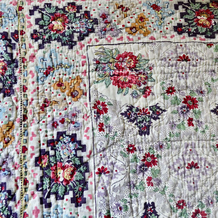 Small Block Printed Quilt French 19th Century