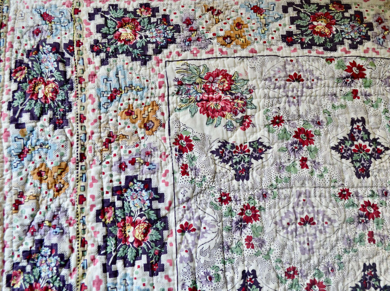 Small Block Printed Quilt French 19th Century