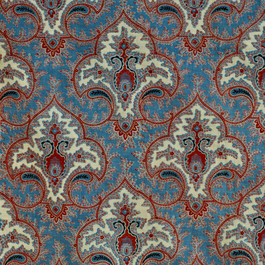 Madder Red & Blue Paisley Cotton Panel French 19Th Century