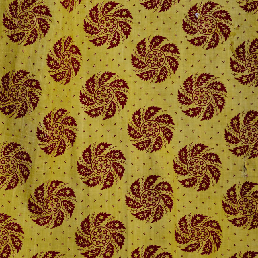 Saffron Yellow & Madder Block Printed Panels French 19th Century