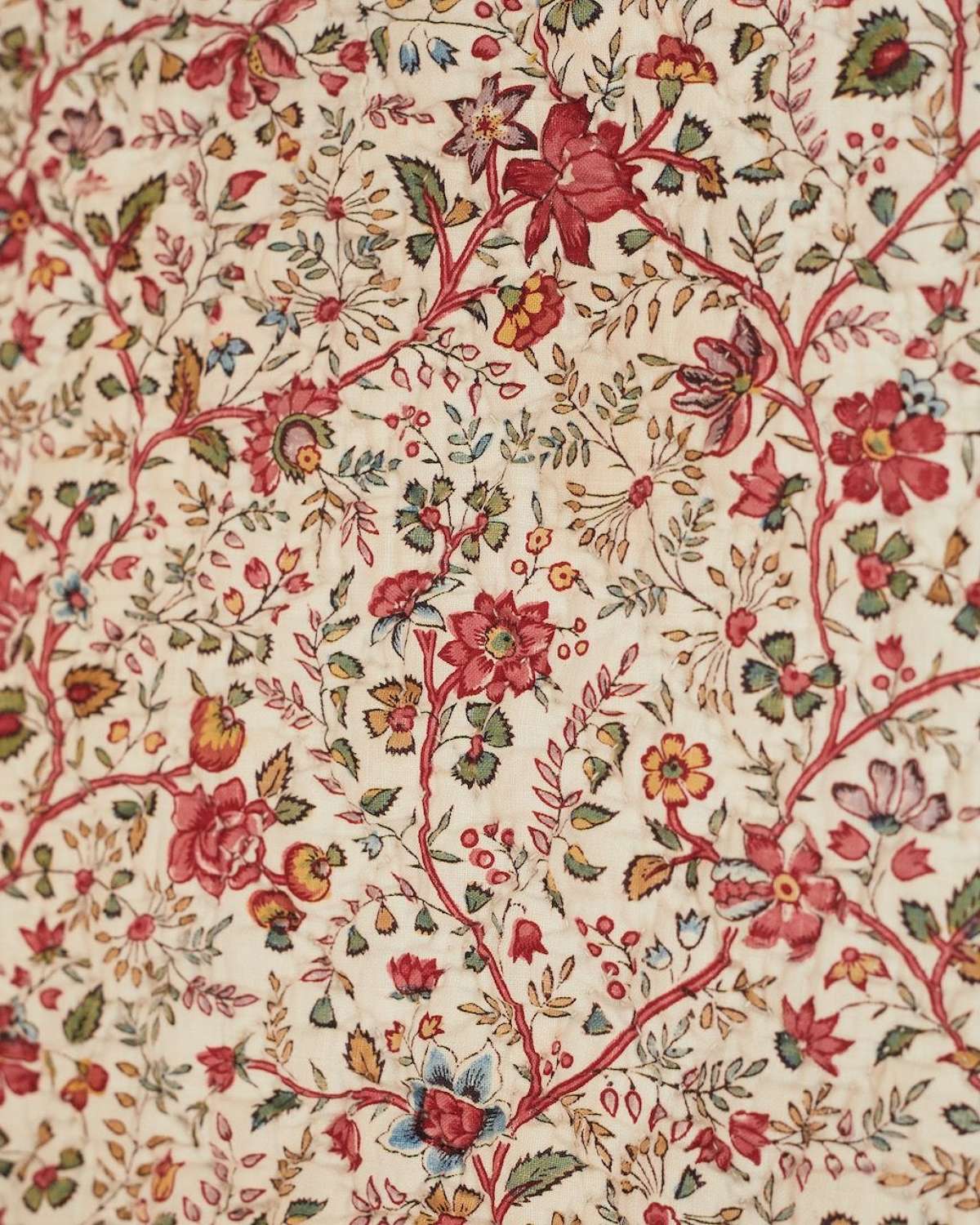 Jouy Blockprinted  Quilted Cotton French 18Th Century