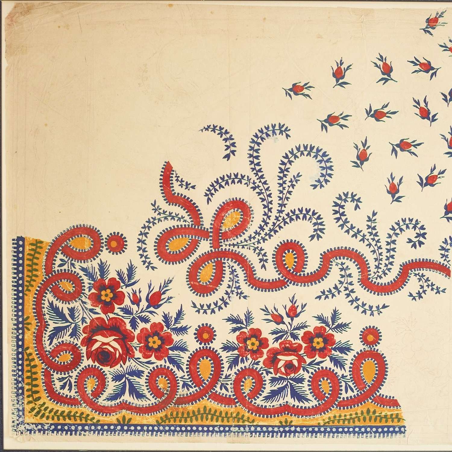 Textile Design Block Printed On Paper French Early 20Th Century