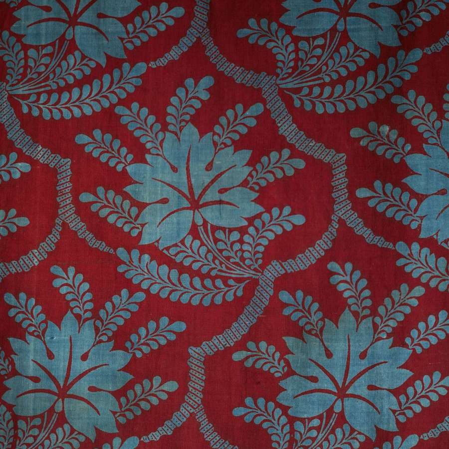 Red And Blue Block Printed Pelmet French 18Th Century