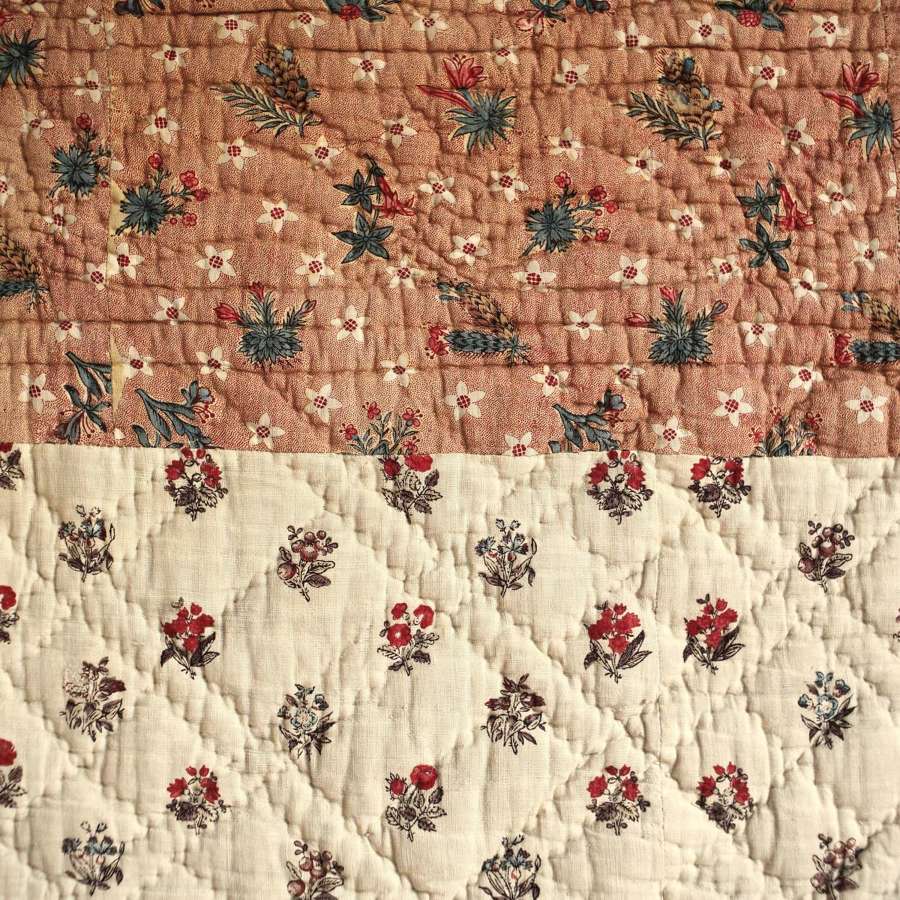 Block Printed Cotton Fenetre Quilt French 18th Century