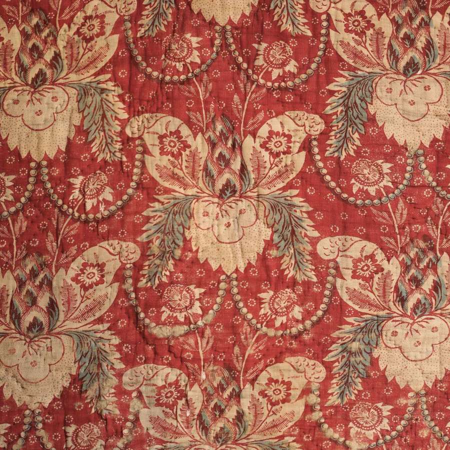 Large Block Print/Bonnes Herbes Cotton Quilt French 18th Century