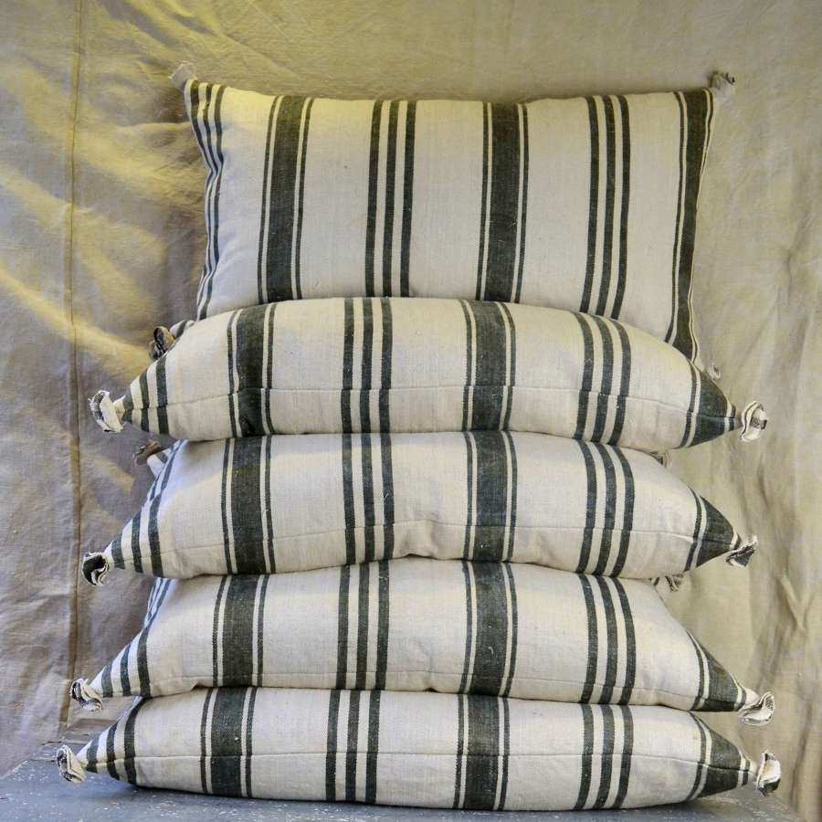 Charcoal Grey Stripe Hemp Cushions French 19ty Century