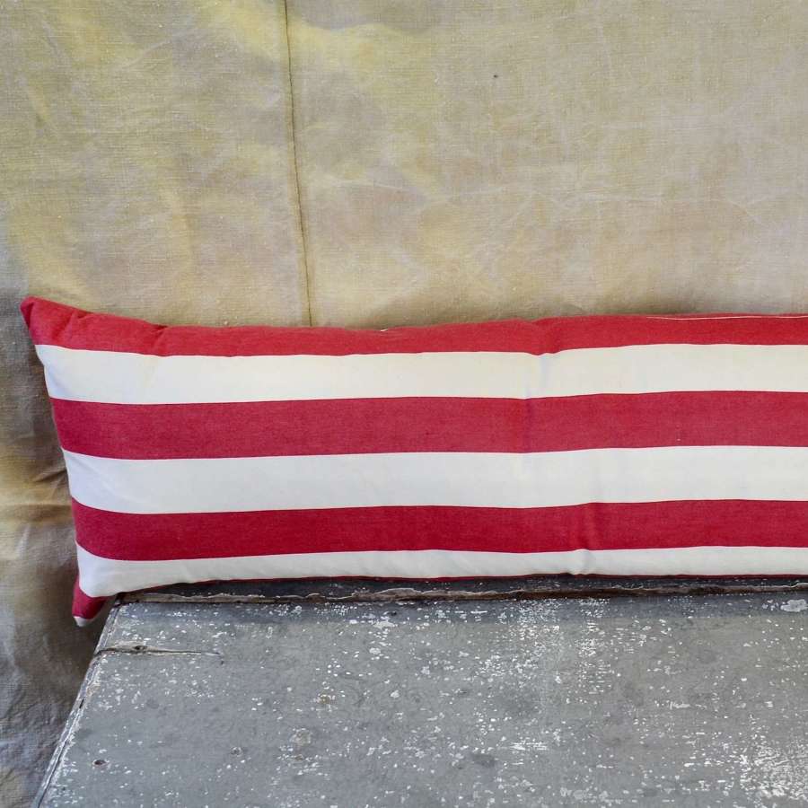 Red Stripe Canvas Cushion French Early 20th Century