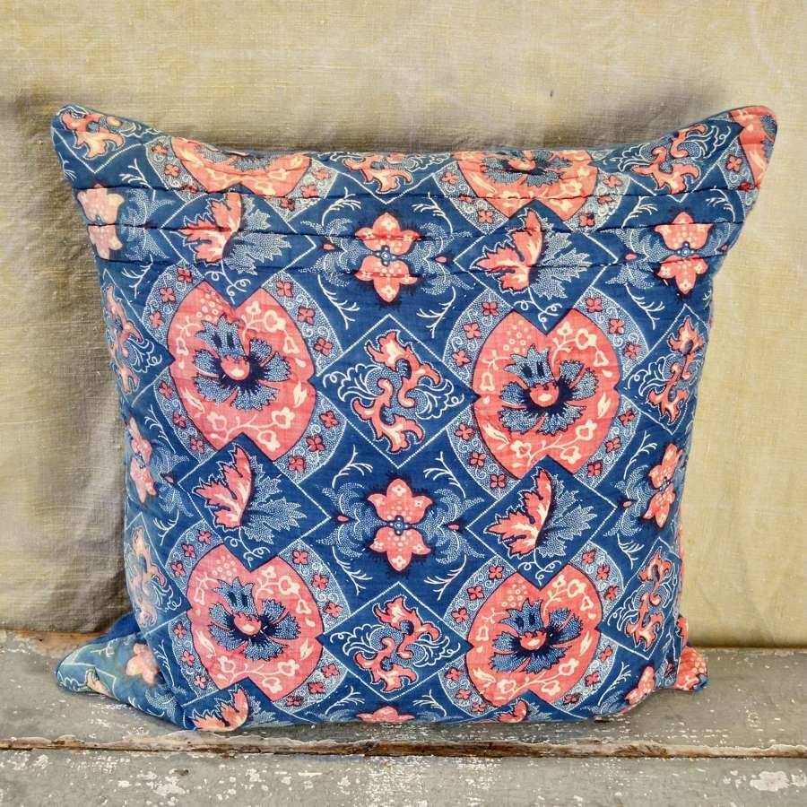 Indigo & Madder Red Cotton Cushion French 19th Century