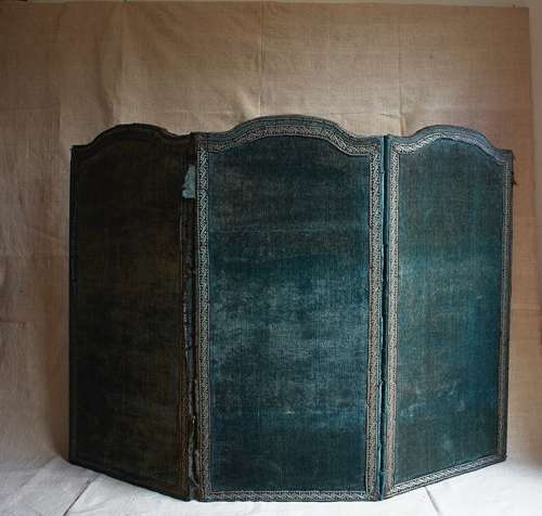 3 Fold Indigo Check Linen Screen French 18th Century