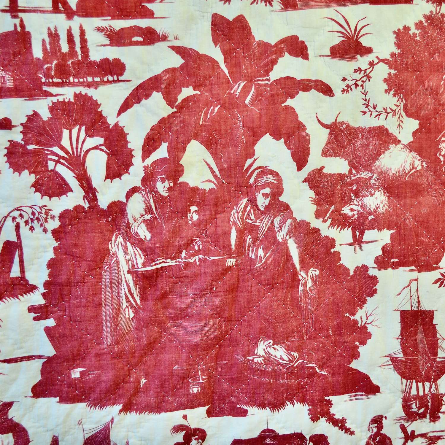 'La Danse Savoyarde' Red Toile Panel French 19th Century