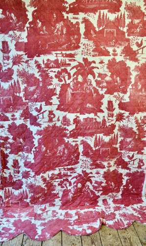 'La Danse Savoyarde' Red Toile Panel French 19th Century