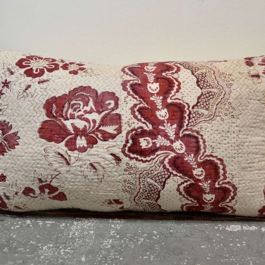 Madder Red Blockprinted Cushion French 18th Century