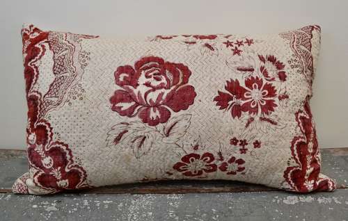 Madder Red Block Printed Cushion French 18th Century