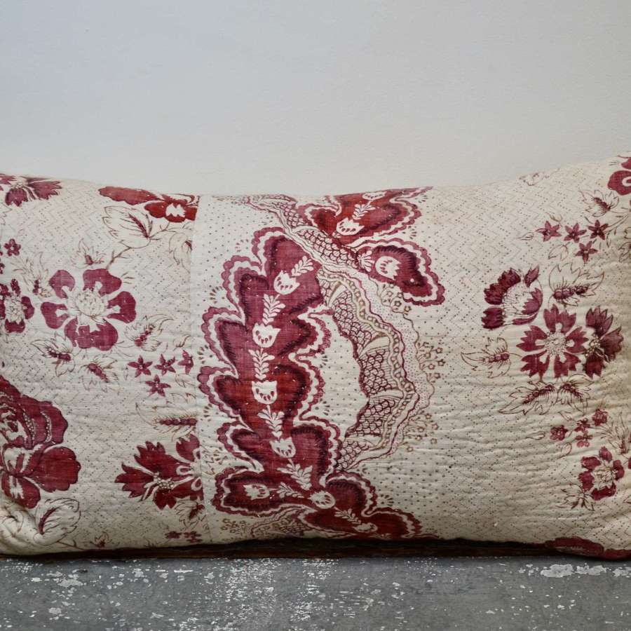Madder Red Block Printed Cushion French 18Th Century