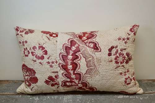 Madder Red Block Printed Cushion French 18Th Century