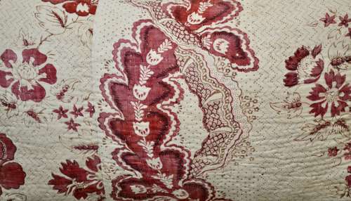 Madder Red Block Printed Cushion French 18Th Century