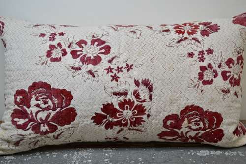 Madder Red Block Printed Cushion French 18th cenntury