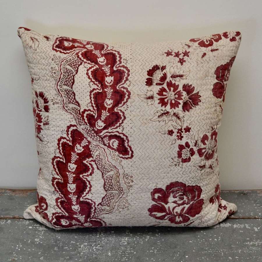 Madder Red Block Printed Cushion French 18th Century