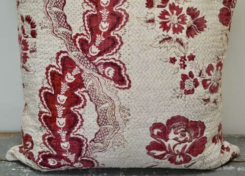 Madder Red Block Printed Cushion French 18th Century
