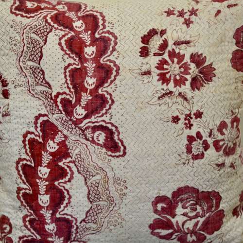 Madder Red Block Printed Cushion French 18th Century