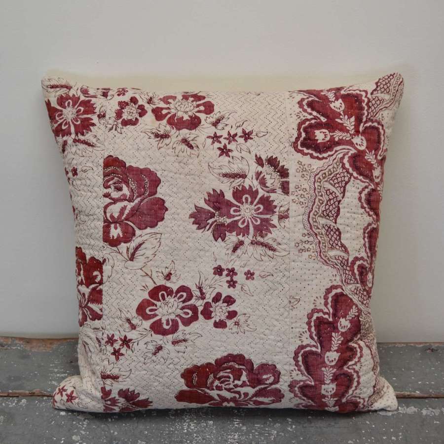 Madder Red Block Printed Cushion French 18th Century