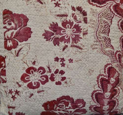 Madder Red Block Printed Cushion French 18th Century