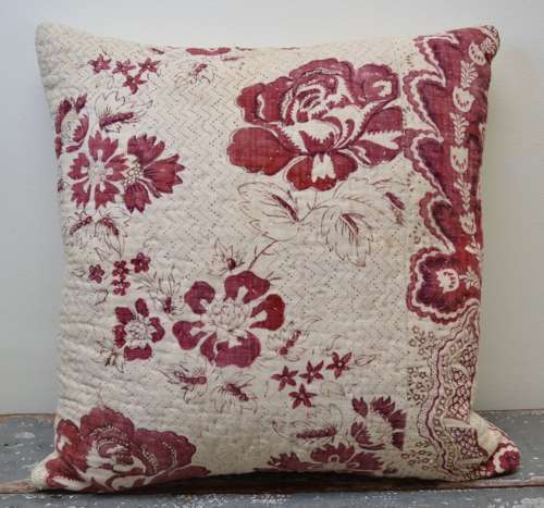 Madder Red Block Printed Cushion French 18th Century