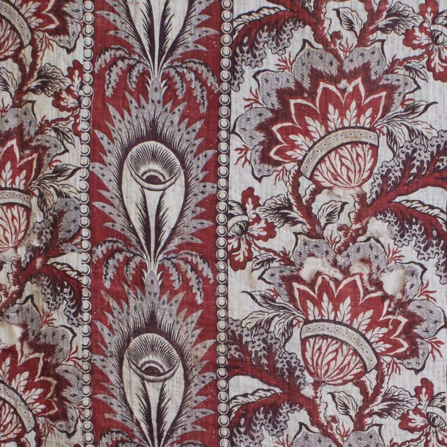 Stylised Feathers & Flowers Blockprinted Panel French 18th Century