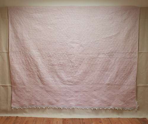 Red Striped Small Quilt With Bobbles French 19th Century