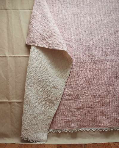 Red Striped Small Quilt With Bobbles French 19th Century