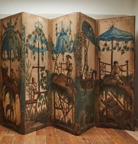 5 Fold Screen French Early 19th Century