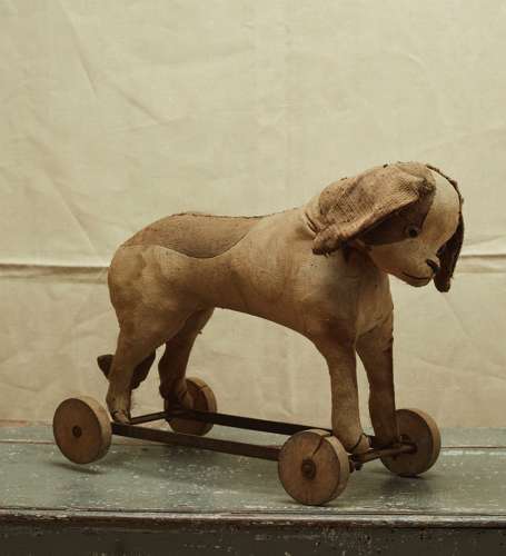 Toy Dog on Wheels French Early 20th Century