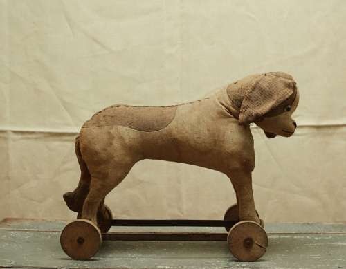 Toy Dog on Wheels French Early 20th Century