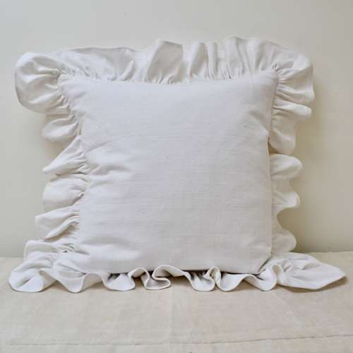 White Linen Ruffled Cushions French 19th Century