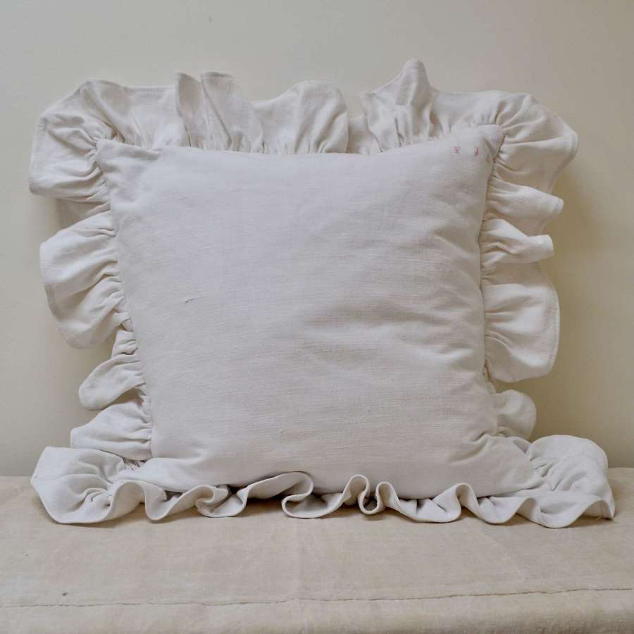 White Linen Ruffled Cushions French 19th Century