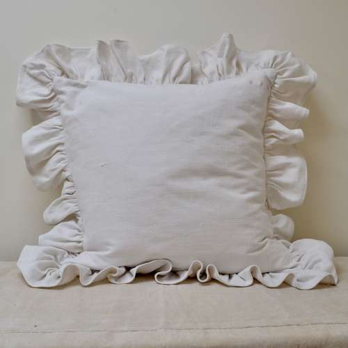 White Linen Ruffled Cushions French 19th Century